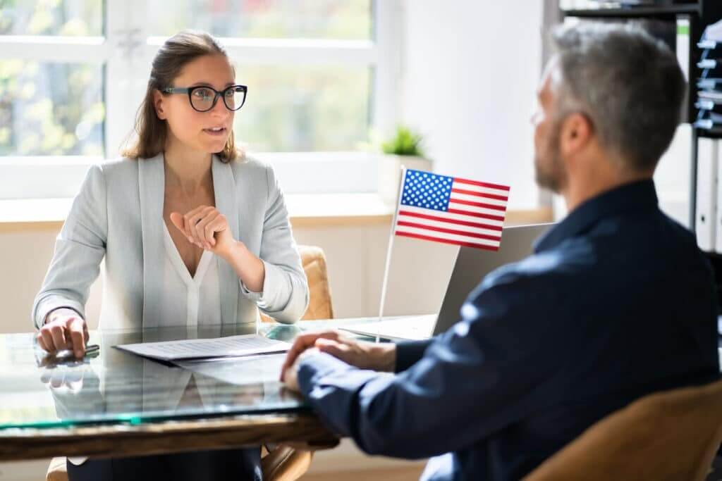 Two people in a meeting